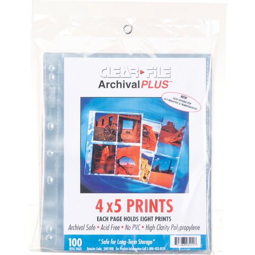 ClearFile Archival-Plus Print Page, Holds Eight 4 x 5" Prints - 100 Pack