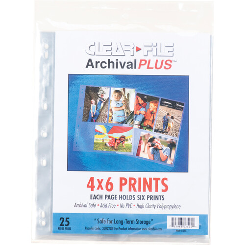 ClearFile Archival-Plus Print Page, Holds Six 4 x 6" Prints - 25 Pack