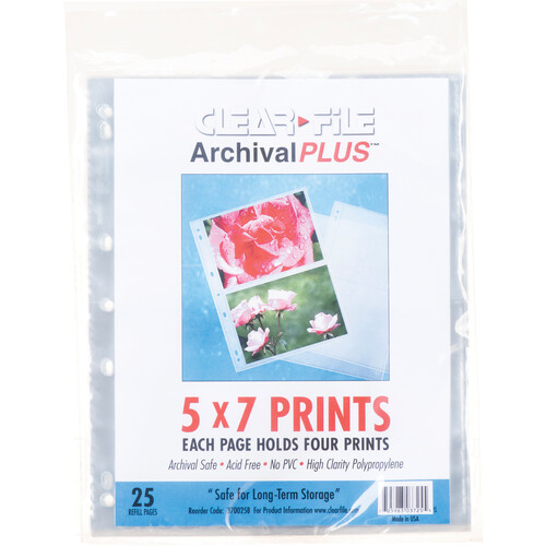 ClearFile Archival-Plus Print Page, Holds Four 5 x 7" Prints - 25 Pack
