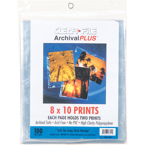 ClearFile Archival-Plus Print Page, Holds Two 8 x 10" Prints - 100 Pack