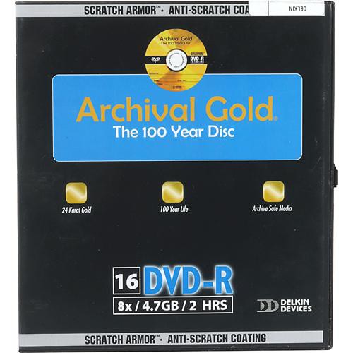 Delkin Devices DVD-R, Archival Gold, Scratch Armor Disc in Binder (Pack of 16)