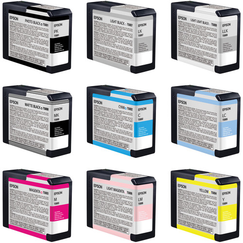 Epson UltraChrome K3 9-Cartridge Ink Set for Stylus Pro 3800 Printer (80 ml)