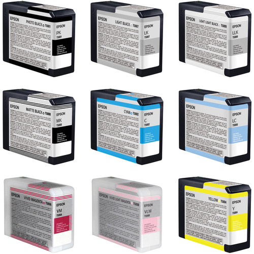 Epson UltraChrome K3 9-Cartridge Ink Set for Stylus Pro 3880 Printer (80 ml)