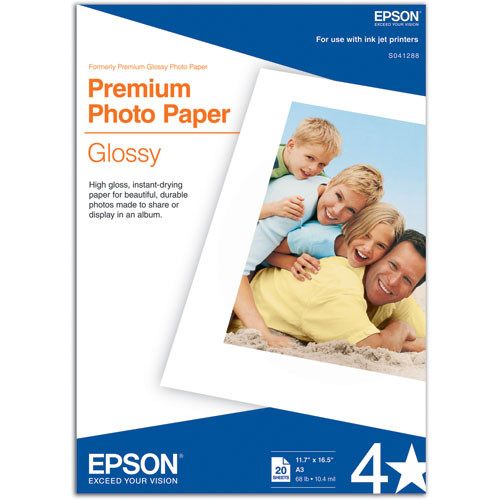 Epson Premium Photo Paper Glossy (A3 11.7 x 16.5", 20 Sheets)