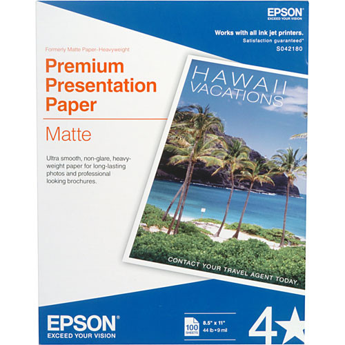 Epson Premium Presentation Paper Matte (8.5 x 11", 100 Sheets)