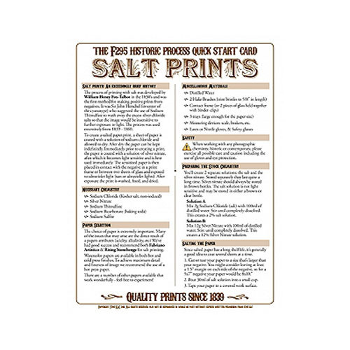 F295 Historic Process Laminated Reference Card for Salt Print Processing