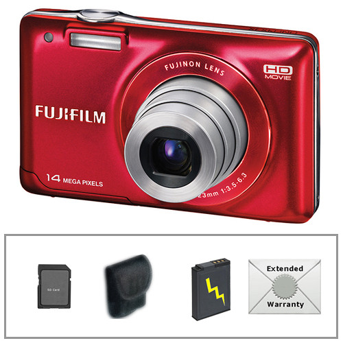 FUJIFILM FinePix JX500 Digital Camera with Deluxe Accessory Kit (Red)