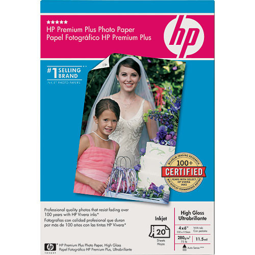 HP Premium Plus High-Gloss Photo Paper - 4x6" - 20 Sheets