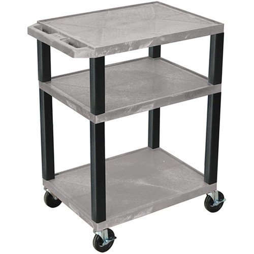 Luxor 34" A/V Cart with 3 Shelves and 3-Outlet Electrical Assembly (Gray Shelves, Black Legs)