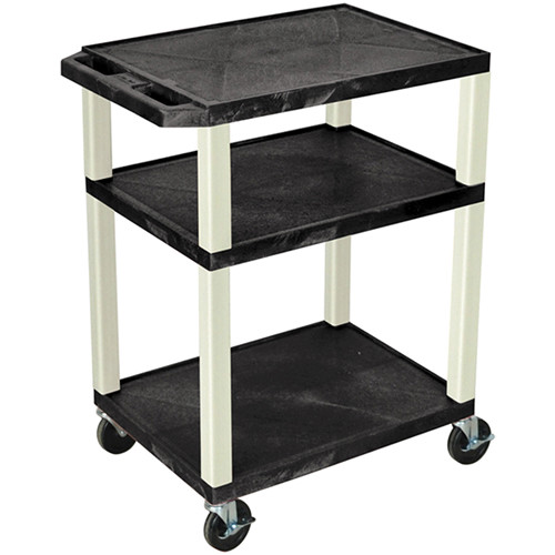 Luxor 34" Tuffy Open Shelf A/V Cart with 3 Shelves and 3-Outlet Electrical Assembly (Black Shelves, Putty Legs)