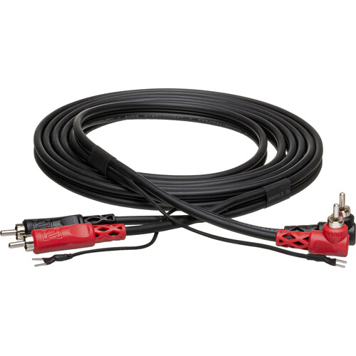 Hosa Technology 2 RCA Male to 2 RCA Male Angled with Ground Strap DJ Cable - 3.3'