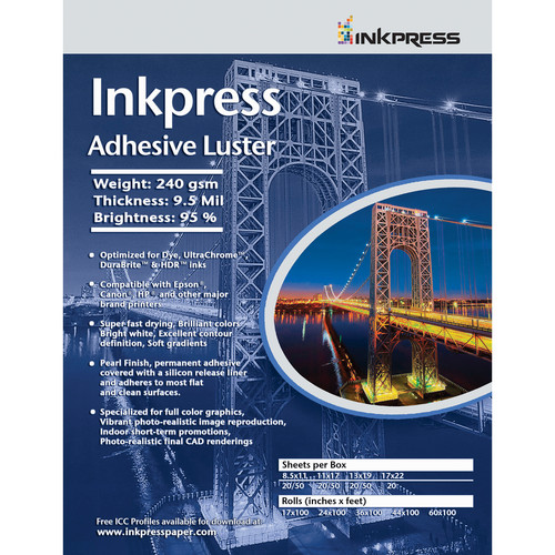 Inkpress Media Adhesive Luster Paper (13 x 19", 20 Sheets)