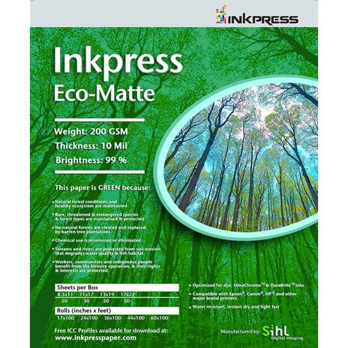 Inkpress Media Eco-Matte Inkjet  Paper 10 mil  200 gsm 24" x 100' Roll