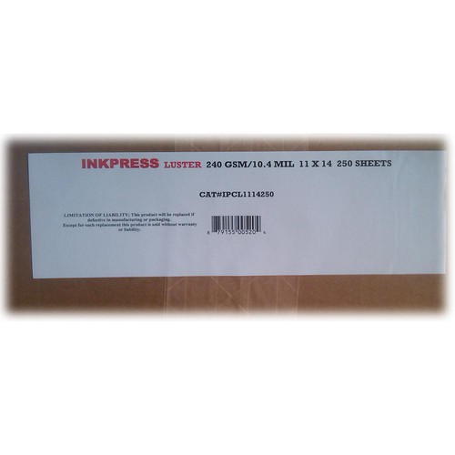 Inkpress Media Luster RC Inkjet Photo-Grade Paper 10 mil/240 gsm 11 x 14" 250-Sheets