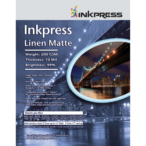Inkpress Media Linen Matte Inkjet Paper (200 gsm, 11 x 17", 279 x 432mm, 50 Sheets)
