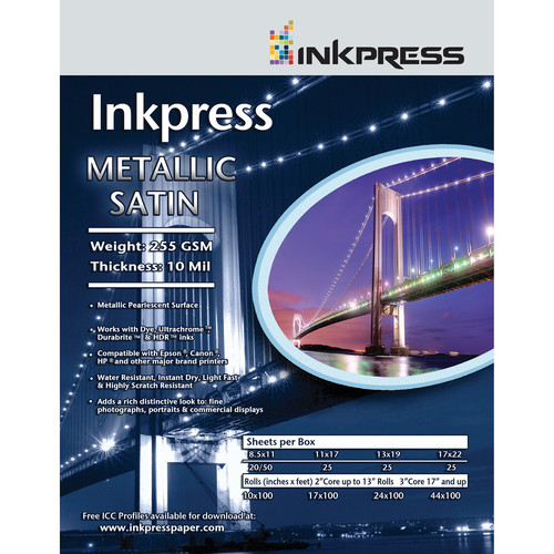 Inkpress Media Metallic Satin Printing Paper (11 x 14", 50 Sheets)