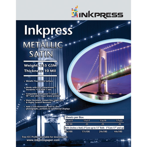 Inkpress Media Metallic Satin Photo Paper 255 GSM, 44"x100' Roll