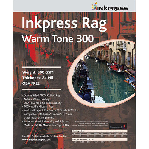 Inkpress Media Rag Warm Tone Inkjet Paper 300 gsm 24" x 50' Roll