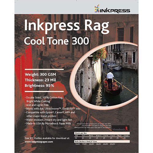 Inkpress Media Rag Cool Tone 300 Paper (13 x 19", 25 Sheets)