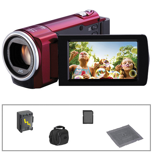 JVC GZ-E10 Full HD Everio Camcorder (Red) with Basic Accessories Kit