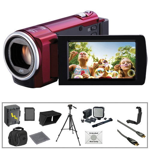 JVC GZ-E10 Full HD Everio Camcorder (Red) with Advanced Accessories Kit