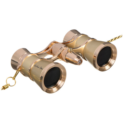 LaScala Optics 3x25 Carmen Opera Glasses with Red LED Flashlight (Titanium / Gold)