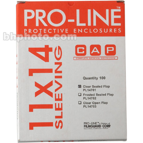 Lineco Proline Sheet Film Sleeve - 11 x 14" - Clear/Sealed Flap - 100 Pack