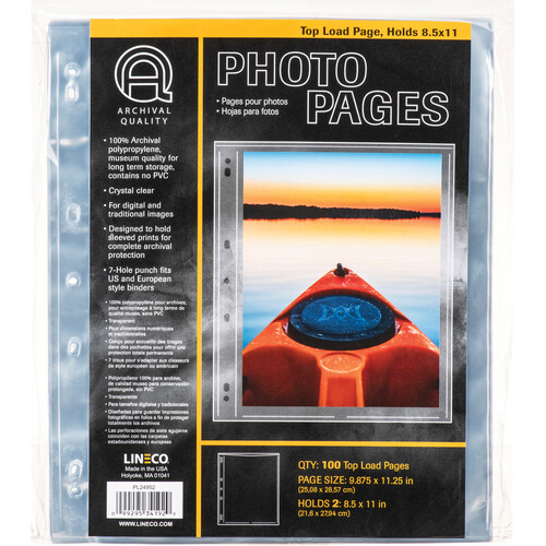 Lineco Photo Print Storage Page (for 8.5 x 11" Photos, Holds 2 Prints Per Page, Top Load, 100 Sheets)