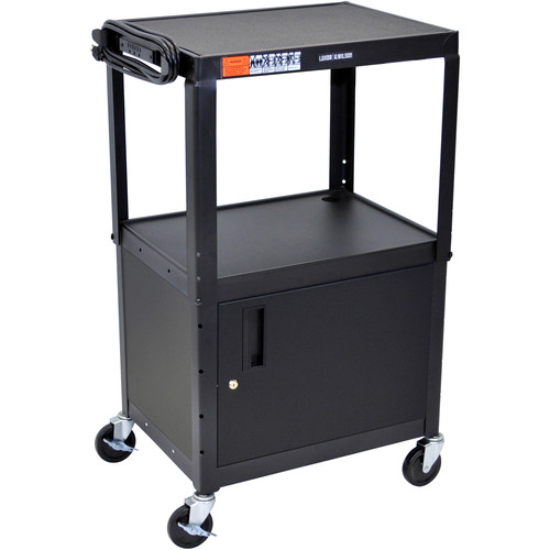 Luxor Adjustable Height Steel A/V Cart With Cabinet (Black)