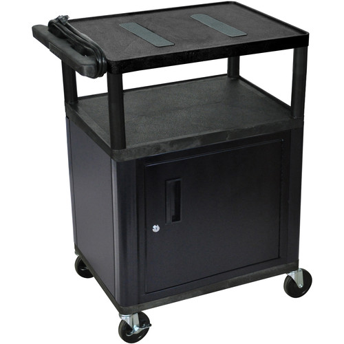 Luxor 34" Endura Table With Storage Cabinet & 3 Surge Protected Outlets - Black/Gray