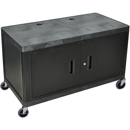 Luxor 2-Shelf Heavy-Duty Work Center with Cabinet, Model LEW29CB  Black Top with Black Cabinet