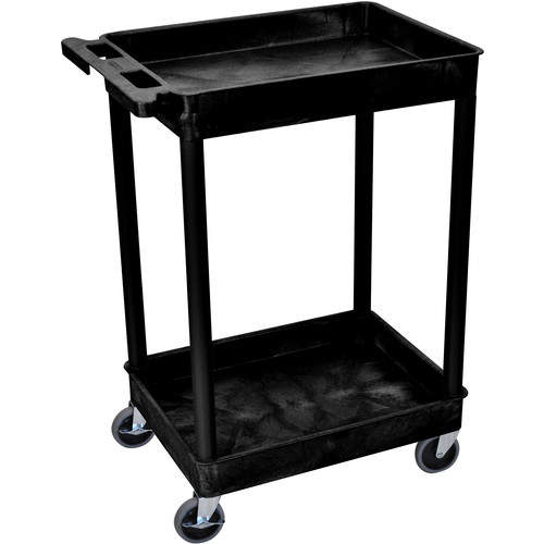 Luxor 24 x 18" Two-Shelf Utility Cart with Tub Top & Bottom (Black)
