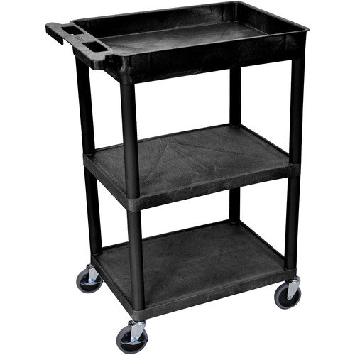 Luxor 24 x 18" Three-Shelf Utility Cart with Tub Top (Black)
