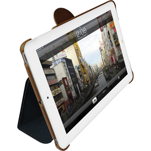 Macally Leather Case and Stand for iPad mini (Blue with Brown Trim)