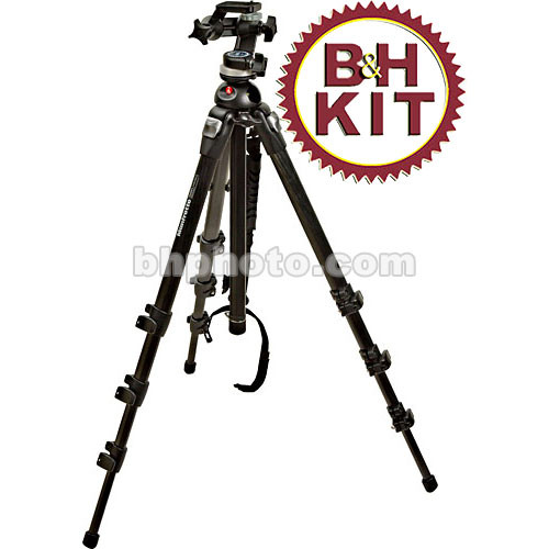 Manfrotto 055MF4 Magfiber Pro Carbon Fiber Tripod Legs with 056 3D Head - Supports 6.7 lbs (3kg)