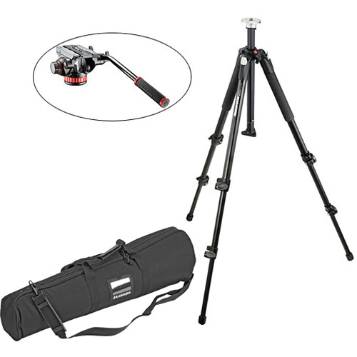 Manfrotto 055XB Tripod Legs (Black) & 502HD Pro Video Head with Flat Base Kit