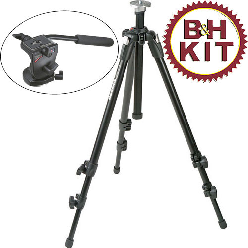 Manfrotto 055XDB Tripod Legs (Black) with 700RC2 Mini Video Fluid Head - Supports 5.5 lbs (2.5kg)