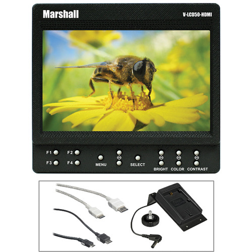 Marshall Electronics 5" On-Camera Monitor with Battery Adapter and HDMI Cables Kit