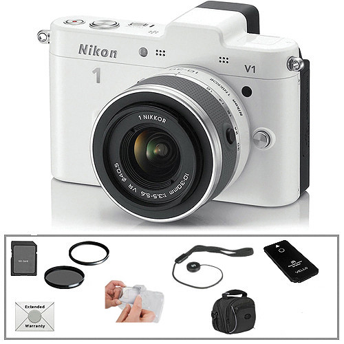 Nikon 1 V1 Mirrorless Digital Camera with 10-30mm Lens (White) w/ Deluxe Accessory Kit