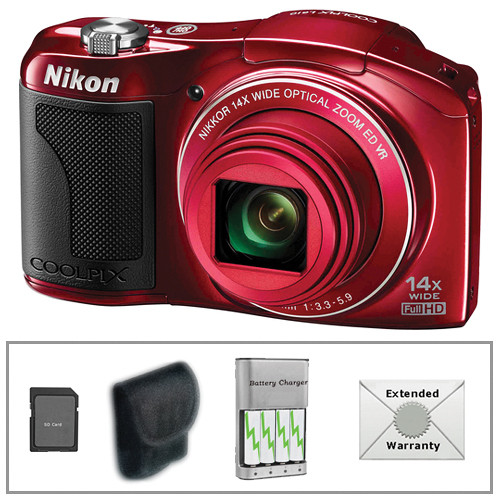 Nikon COOLPIX L610 Digital Camera with Deluxe Accessory Kit (Red)