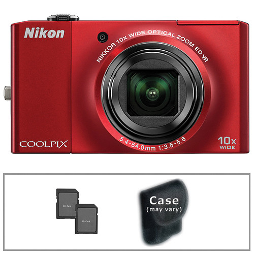 Nikon CoolPix S8000 Digital Camera with Basic Accessory Kit (Red)