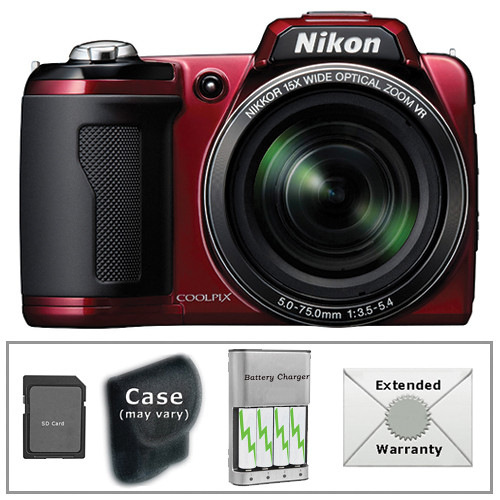 Nikon Coolpix L110 Digital Camera with Deluxe Accessory Kit (Red)