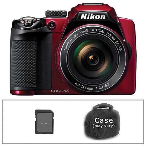 Nikon Coolpix P500 Digital Camera with Basic Accessory Kit (Red)