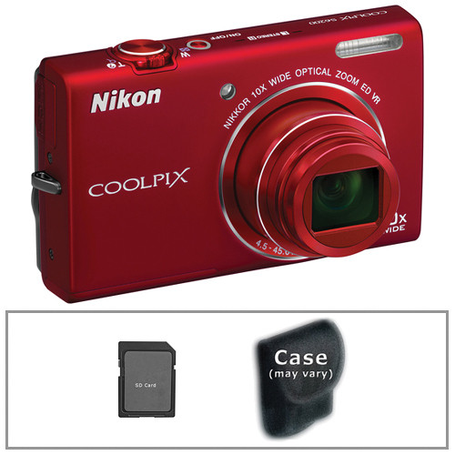 Nikon COOLPIX S6200 Digital Camera with Basic Accessory Kit (Red)