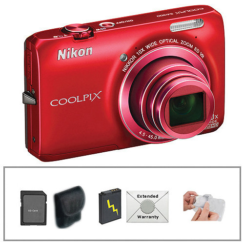 Nikon Coolpix S6300 Digital Camera (Red) with Deluxe Accessory Kit