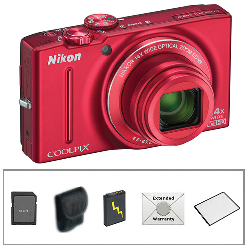 Nikon COOLPIX S8200 Digital Camera with Deluxe Accessory Kit (Red)