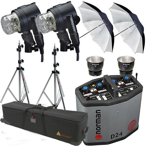 Norman D24R Pack, 2- IL2500 Head/Reflector, Stands, Umbrellas, Case Kit (115VAC)