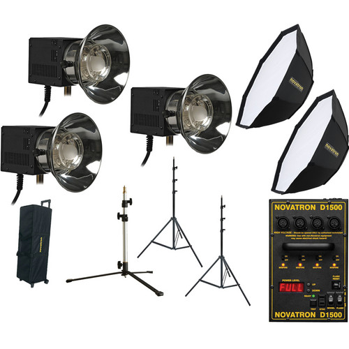 Novatron D1500 3 FC Head Kit W/2 Softboxes and Wheeled Soft Case (115VAC)