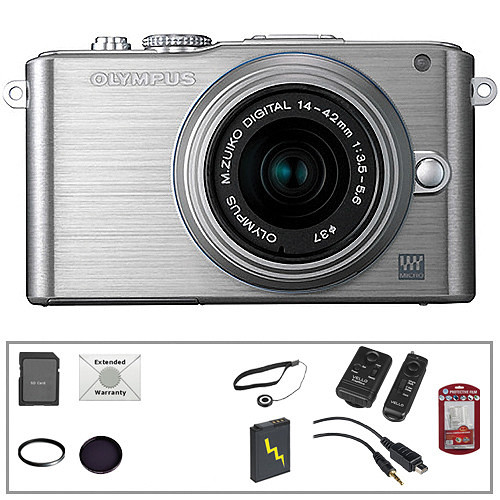 Olympus E-PL3 Mirrorless Micro Four Thirds Digital Camera Kit with 14-42mm f/3.5-5.6 II Lens and Deluxe Accessories (Silver)