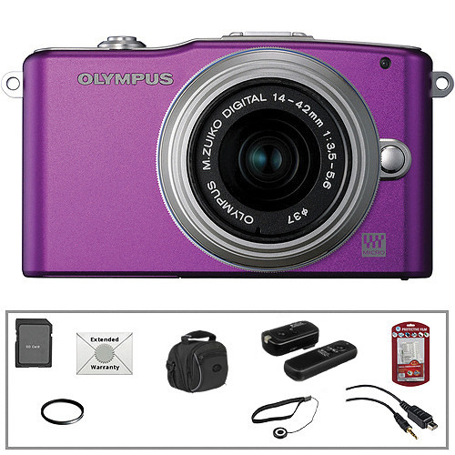 Olympus E-PM1 Mirrorless Micro Four Thirds Digital Camera Kit with 14-42mm f/3.5 - 5.6 II Lens and Basic Accessories (Purple)